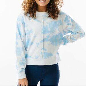 ZYIA Women's Heaven Hendrix Sweatshirt Pullover LARGE Crew Blue White Tie Dye‎